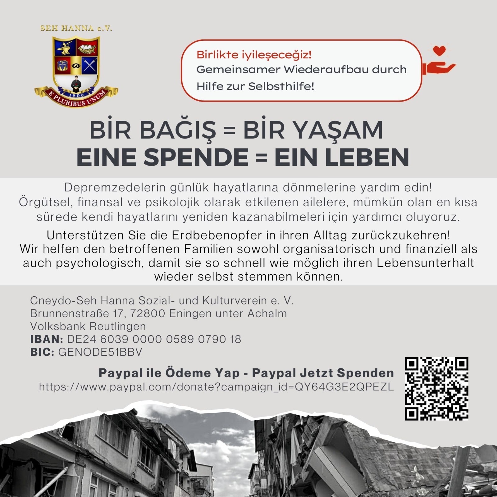 Spendenaktion - Hilfe für Erdbebenopfer